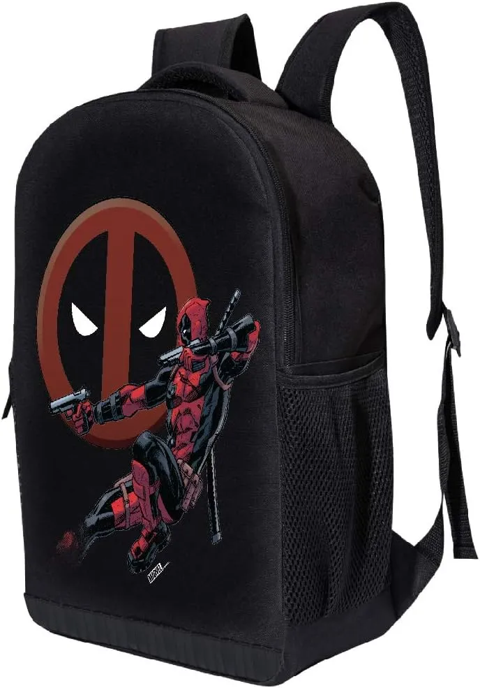 MARVEL COMICS CLASSIC DEADPOOL BACKPACK - MARVEL BLACK DEADPOOL 18 INCH AIR MESH PADDED BAG (Deadpool Jump)