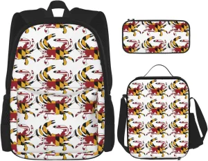 maryland flag Crab Multifunctional Pocket Backpack Crossbody Lunch Bag Pencil Case 3Pcs Set Large Capacity Backpack