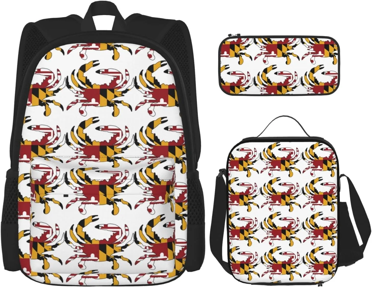 maryland flag Crab Multifunctional Pocket Backpack Crossbody Lunch Bag Pencil Case 3Pcs Set Large Capacity Backpack