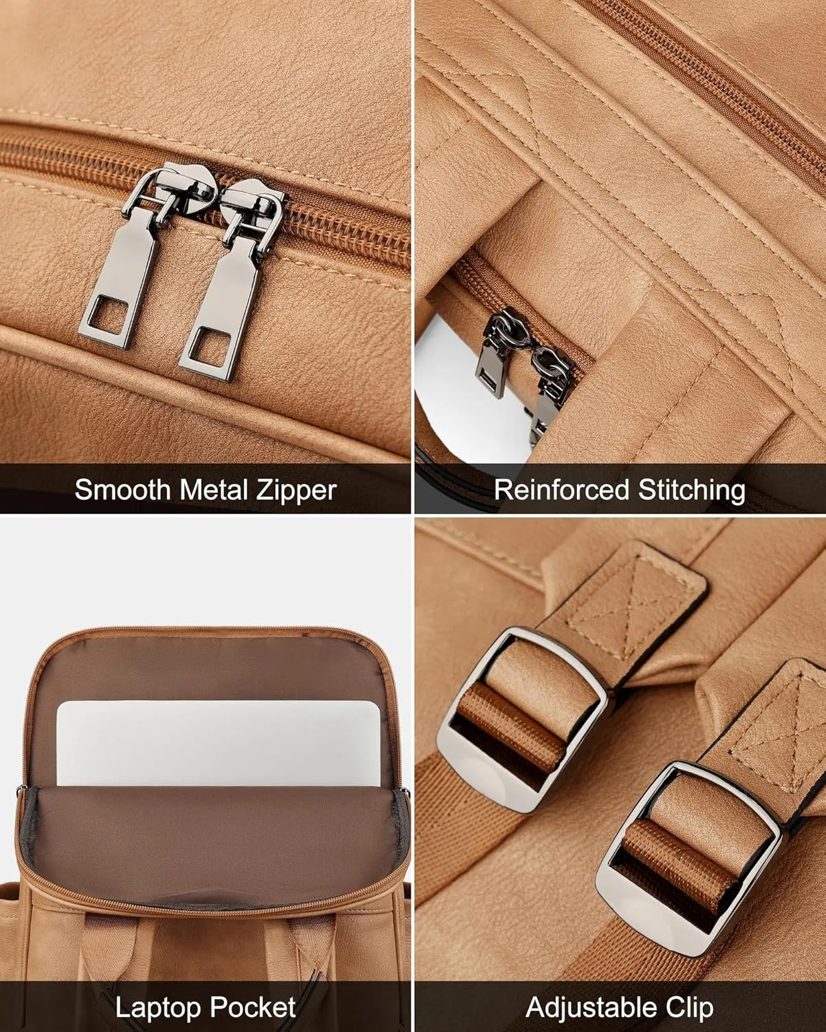 MASINTOR 15.6 inch Leather Laptop Backpack Purse for Women, Designer Travel and Work Bag with Laptop Compartment Retro Camel