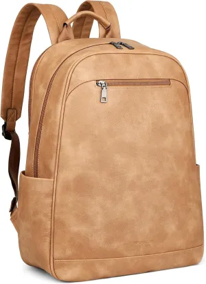 MASINTOR 15.6 inch Leather Laptop Backpack Purse for Women, Designer Travel and Work Bag with Laptop Compartment Retro Camel