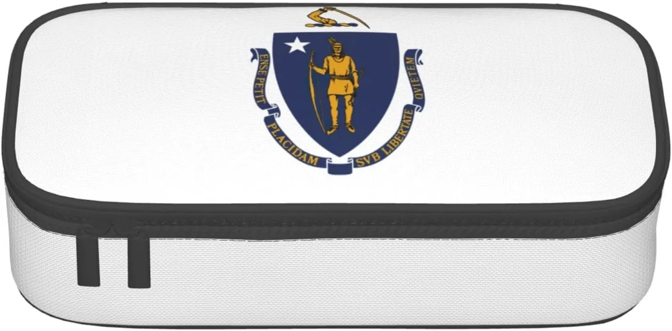 Massachusetts State Flag print Large Capacity Storage Bag Travel Office Supplies Box, Makeup Bag, Desk Organizer with