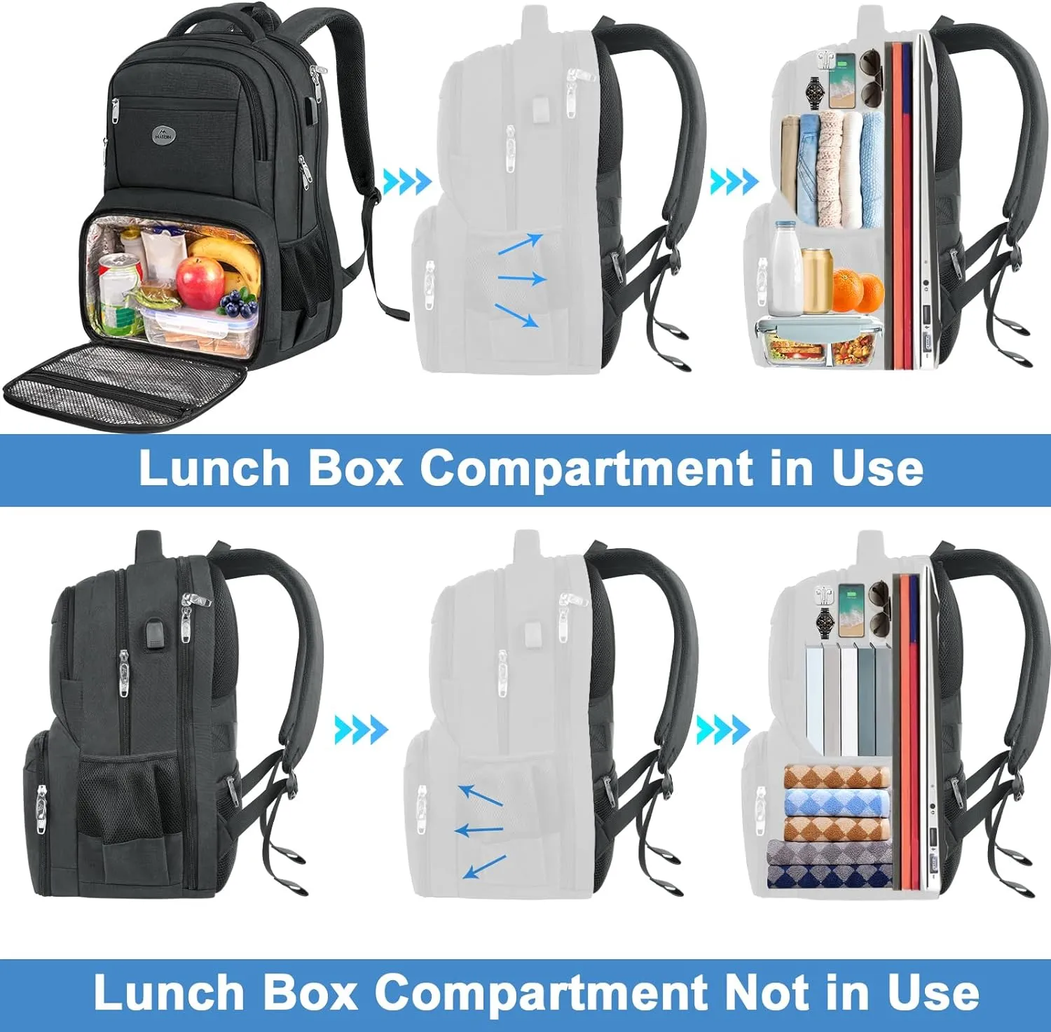 MATEIN 18 Inch Backpack for Men, Extra Large Work Backpack with Lunch Compartment, Water Resistant Insulated Cooler Computer Bag with USB Port, Sturdy Padded Carry On Laptop Daypack for College Travel