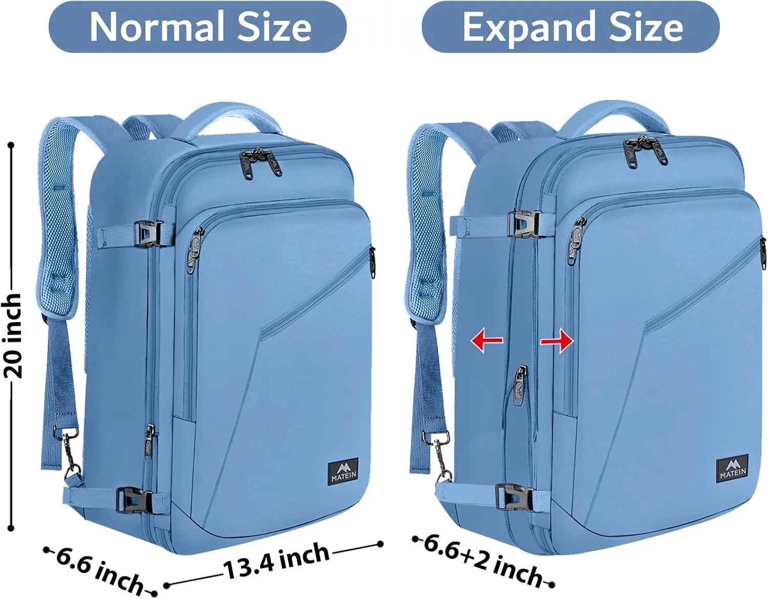 MATEIN Big Backpack for Travel, Carry on Backpack for Airlines with Hide Away Shoulder Straps, Large Hiking Daypack with 2 Handles, Gifts for Traveler Women, Light Blue