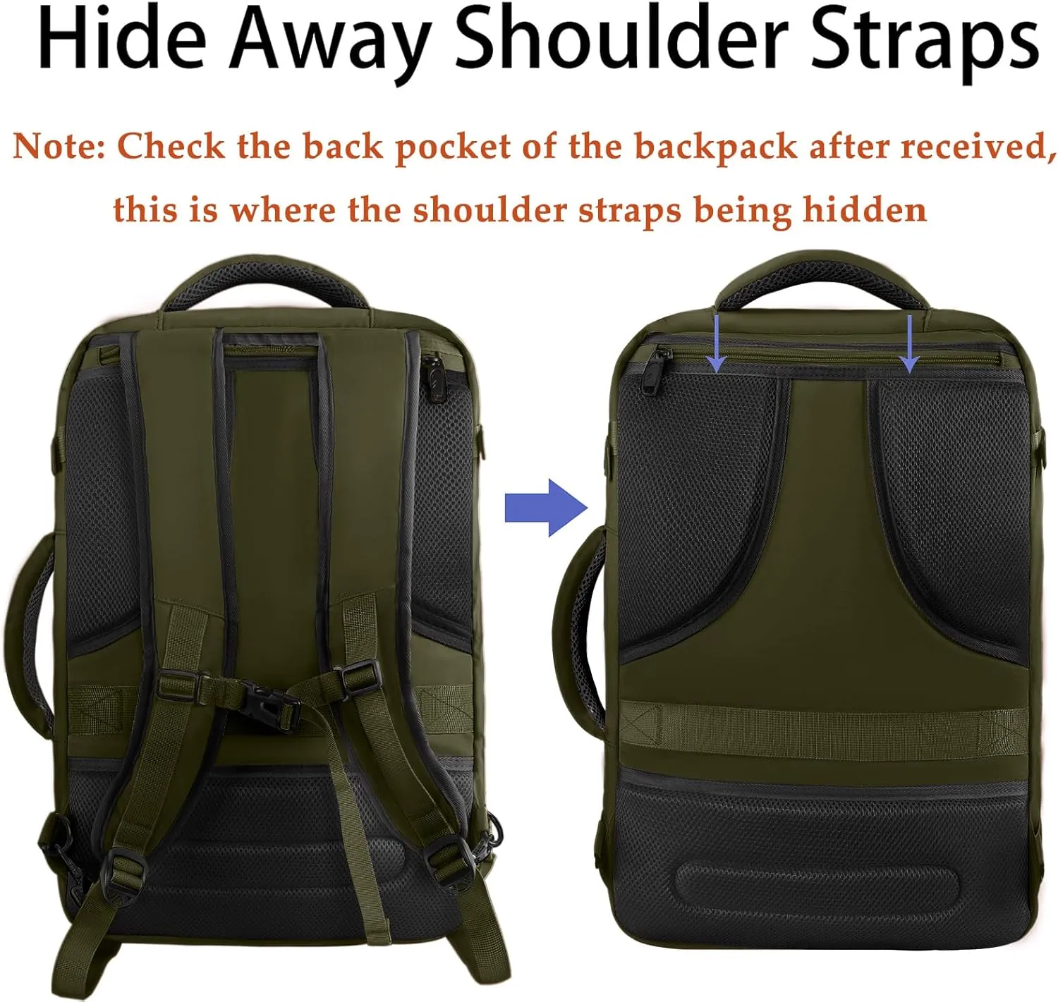 MATEIN Expandable Air Travel Backpack, Light Weight Carry on Backpack with Trolley Sleeve, Water Resistant Daypack for Hiking, Gifts for Men who Like to Travel, Dark Green