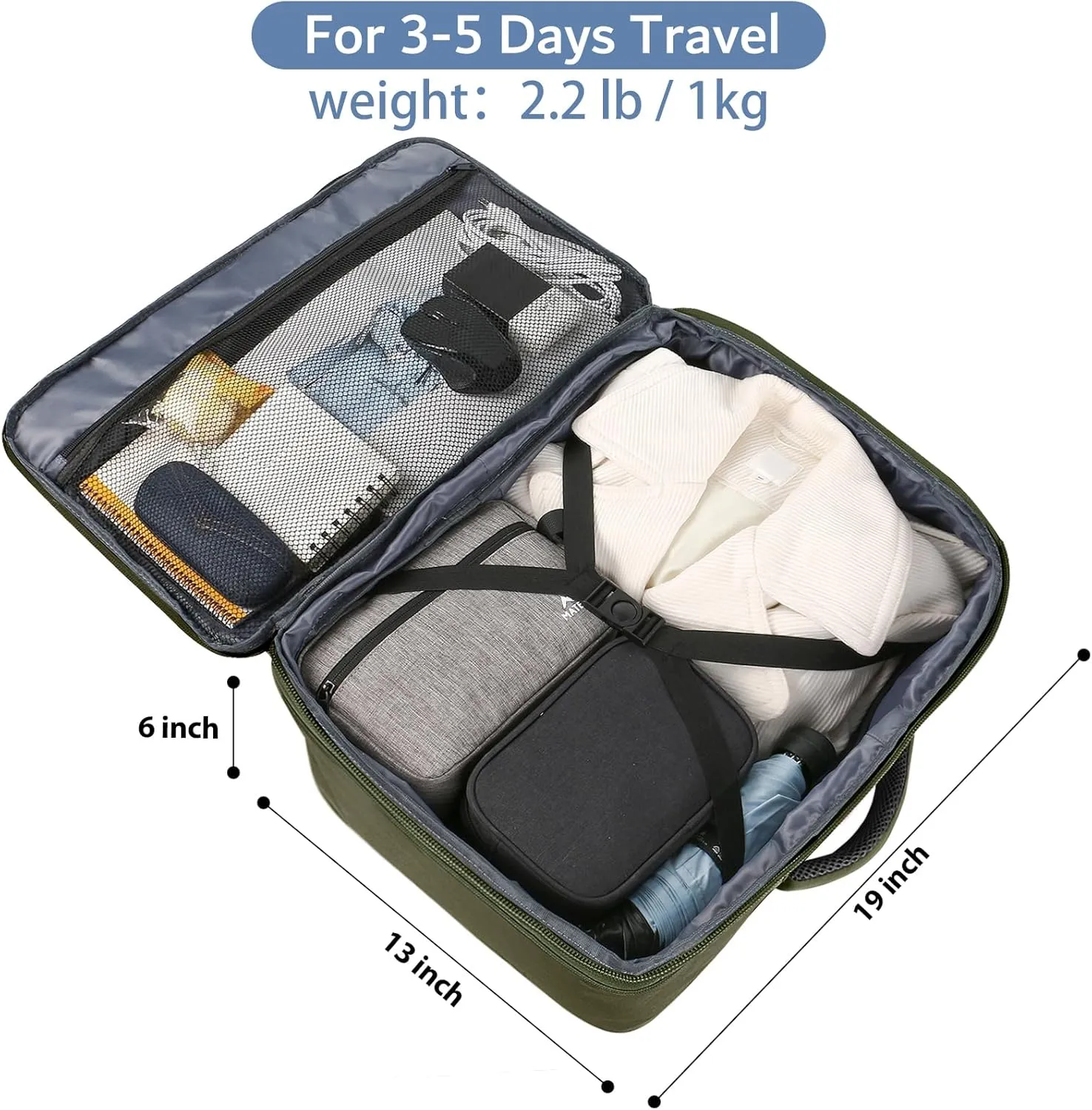 MATEIN Expandable Air Travel Backpack, Light Weight Carry on Backpack with Trolley Sleeve, Water Resistant Daypack for Hiking, Gifts for Men who Like to Travel, Dark Green
