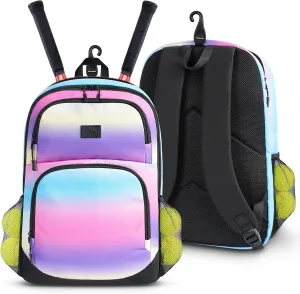 MATEIN Girls Tennis Backpack, Protective Tennis Bag with Cooler Pockets, Sturdy Pickleball Bag with Fence Hook Hold Badminton Paddles, Racket Gifts Backpack for Girls, Kids, Women, Colorful