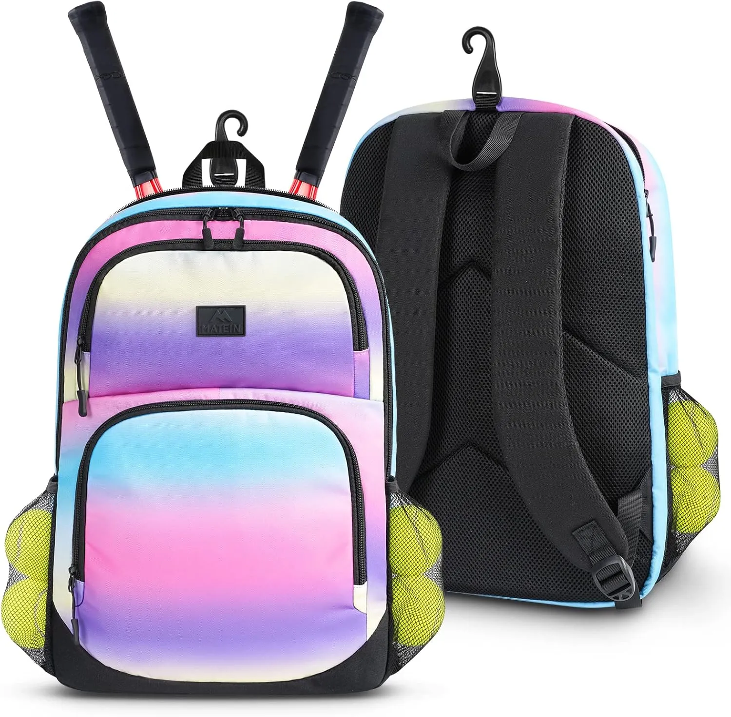 MATEIN Girls Tennis Backpack, Protective Tennis Bag with Cooler Pockets, Sturdy Pickleball Bag with Fence Hook Hold Badminton Paddles, Racket Gifts Backpack for Girls, Kids, Women, Colorful