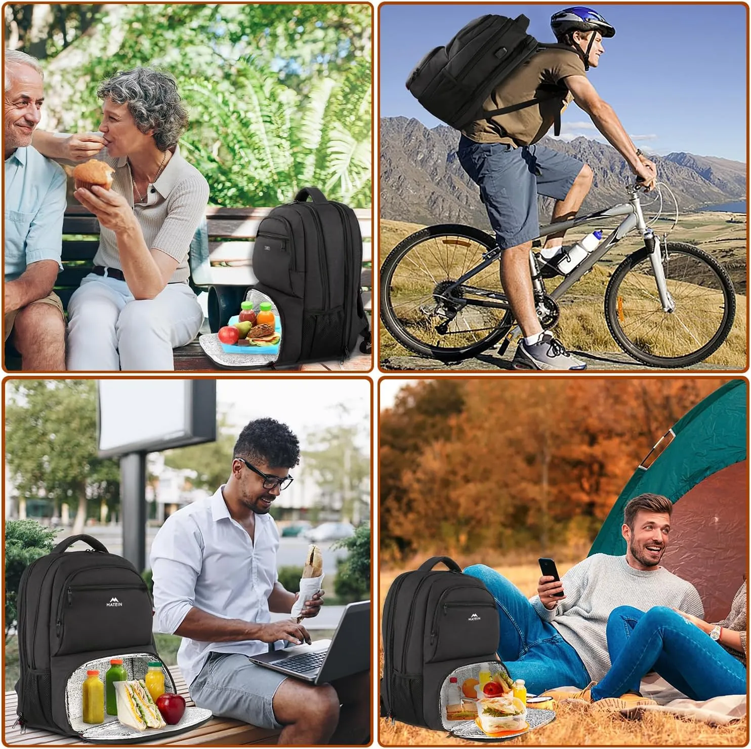 MATEIN Lunch Backpack for Men, 18 Inch Large Insulated Backpack Cooler with USB Charging Port, Water Resistant Laptop Back pack with Lunch Box Bag for Work Travel Business College Picnic, Black