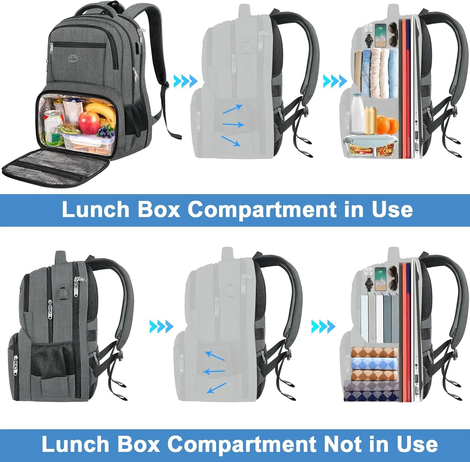 MATEIN Work Backpack for Men, Large Anti Theft Lunch Backpack with Laptop Compartment, TSA Friendly Travel Carry On Flight Approved, Lightweight College Bag for Camping Hiking, Grey