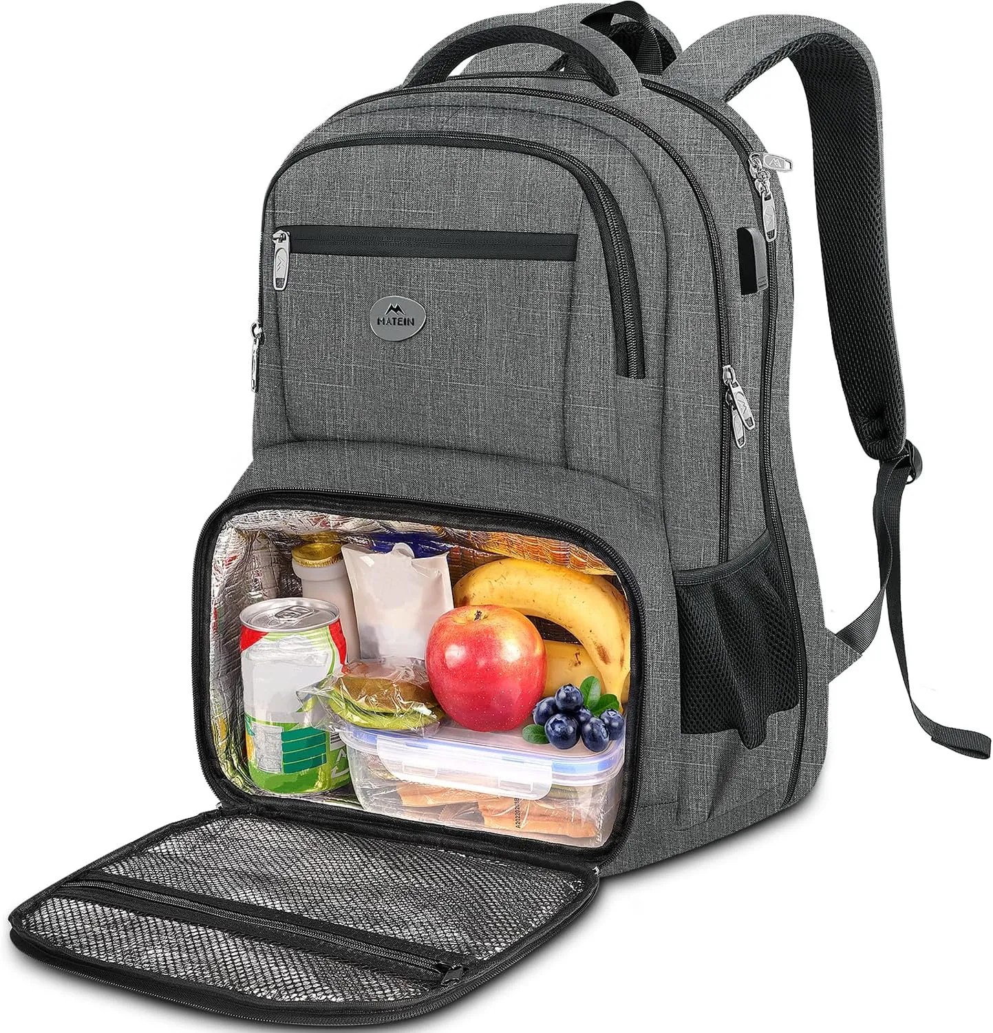 MATEIN Work Backpack for Men, Large Anti Theft Lunch Backpack with Laptop Compartment, TSA Friendly Travel Carry On Flight Approved, Lightweight College Bag for Camping Hiking, Grey