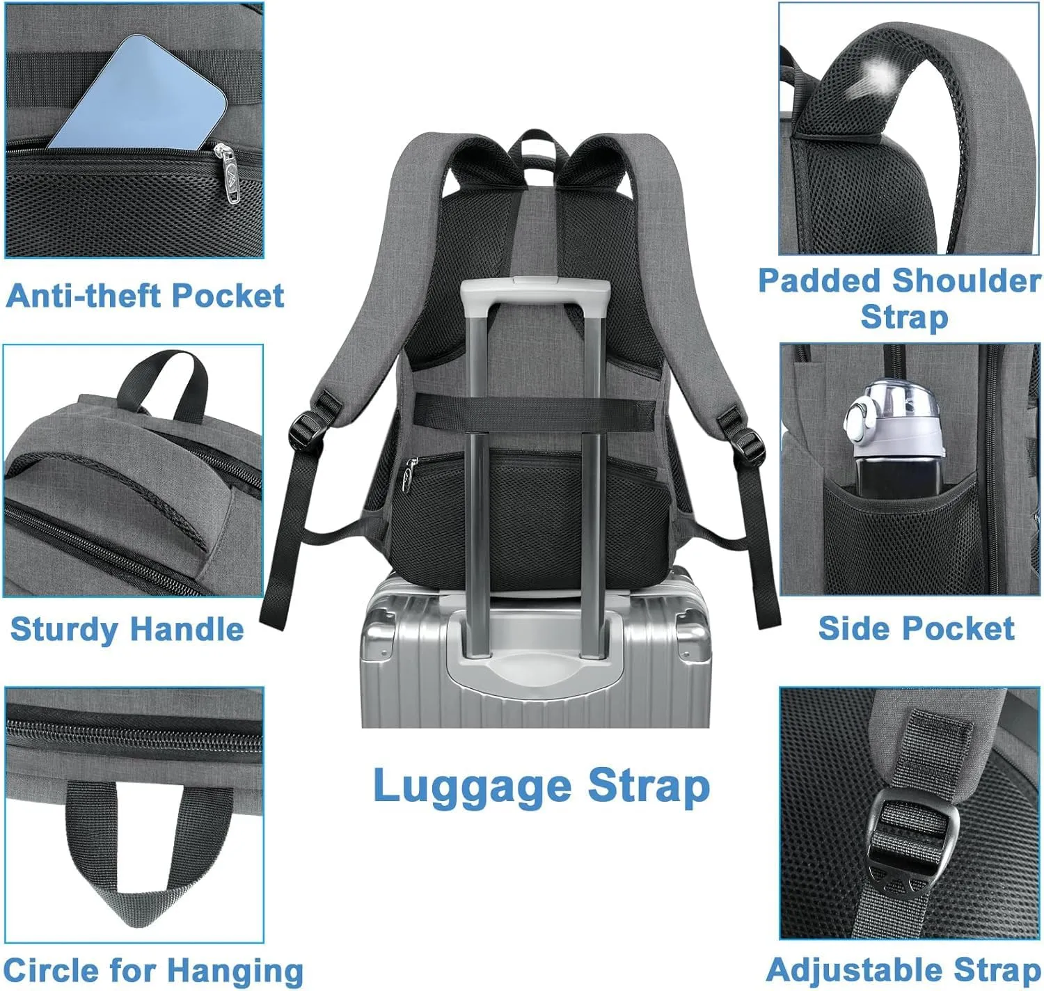 MATEIN Work Backpack for Men, Large Anti Theft Lunch Backpack with Laptop Compartment, TSA Friendly Travel Carry On Flight Approved, Lightweight College Bag for Camping Hiking, Grey
