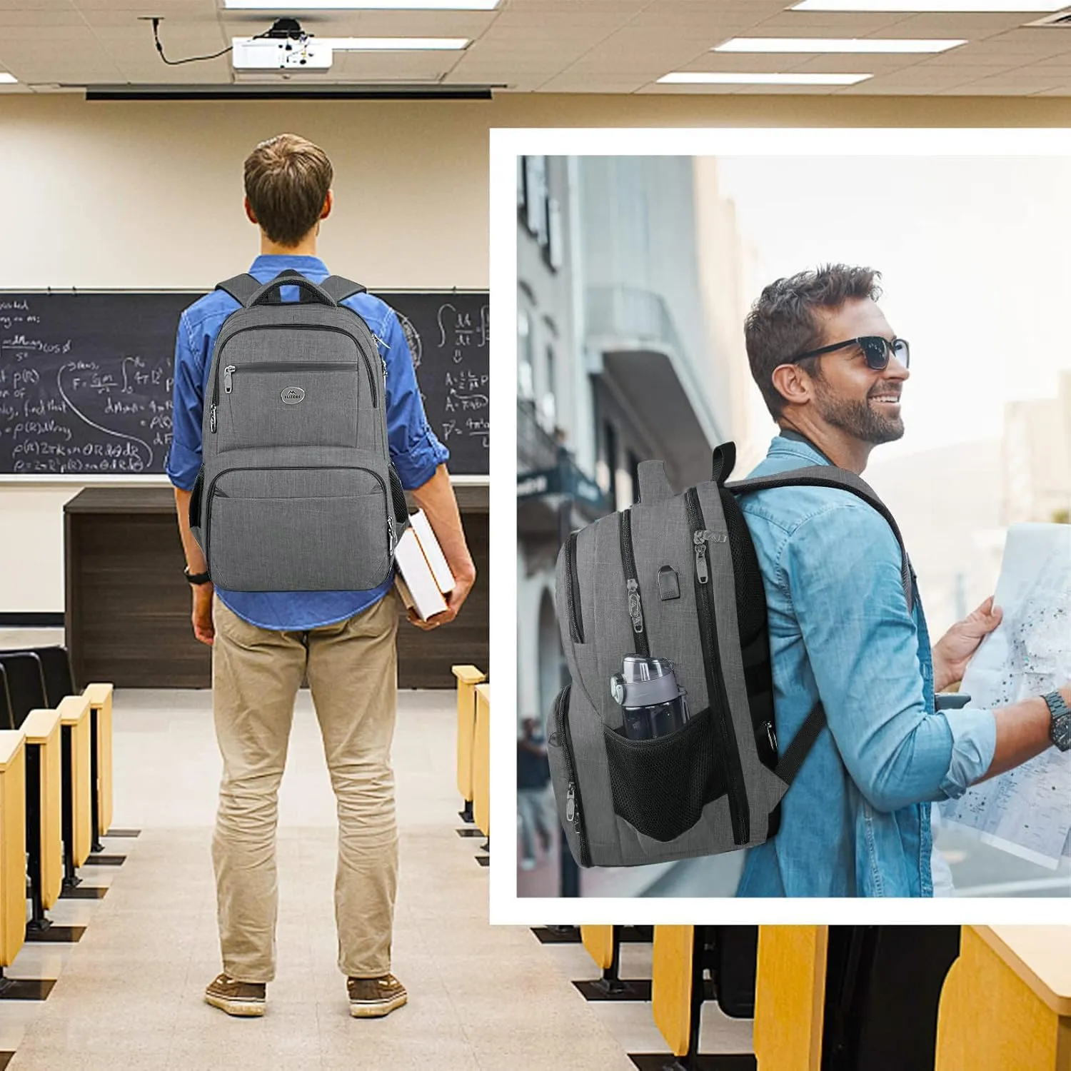 MATEIN Work Backpack for Men, Large Anti Theft Lunch Backpack with Laptop Compartment, TSA Friendly Travel Carry On Flight Approved, Lightweight College Bag for Camping Hiking, Grey