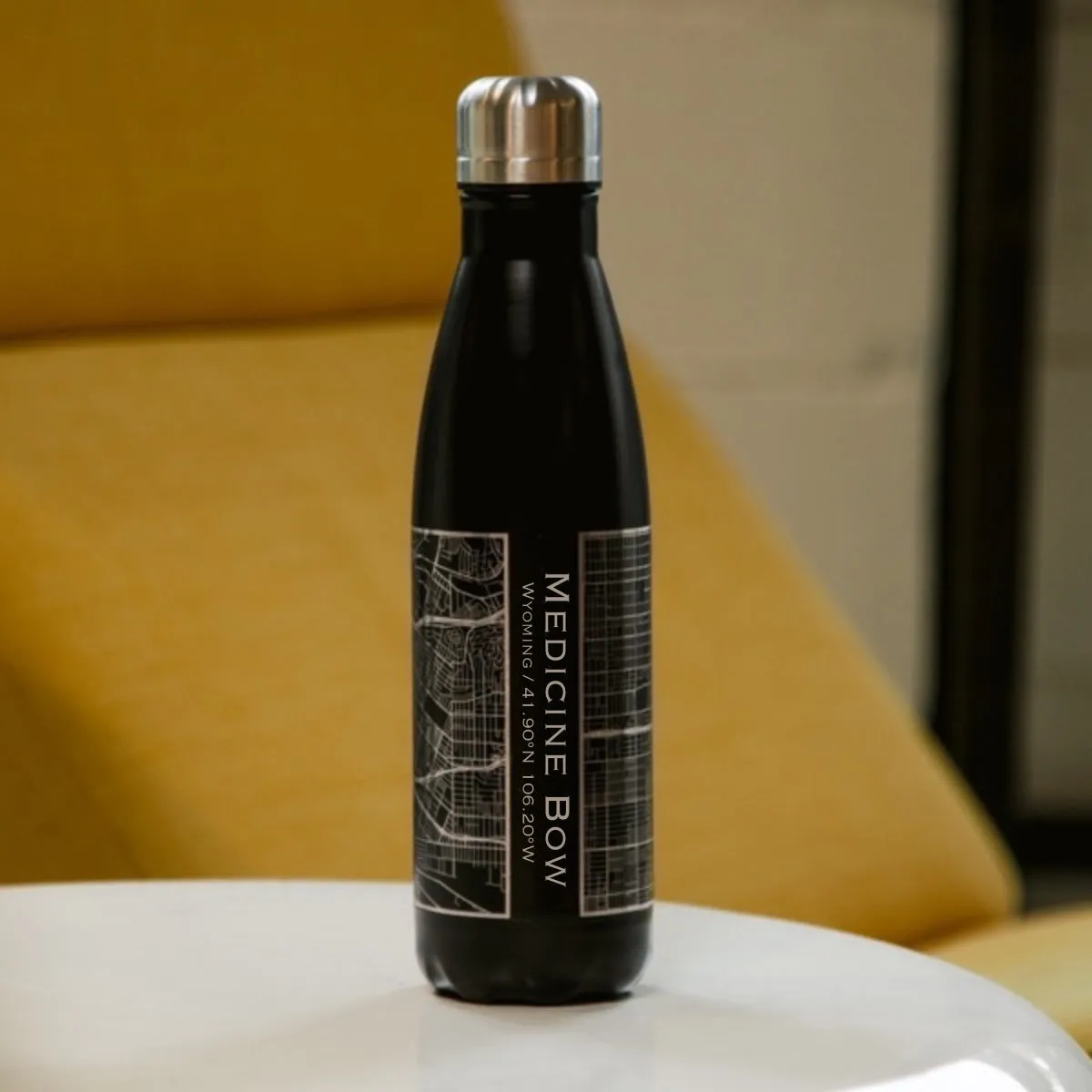 Medicine Bow - Wyoming Engraved Map Insulated Bottle in Matte Black