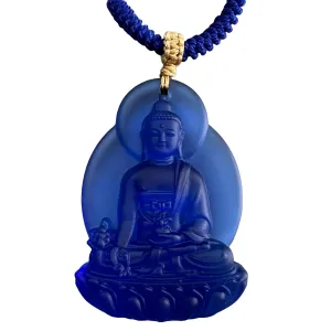 Medicine Buddha Necklace Tibet Tibetan Buddhism Buddhist Glass Pendant with Blue Rope Health Blessing Healing Gift for Birthday