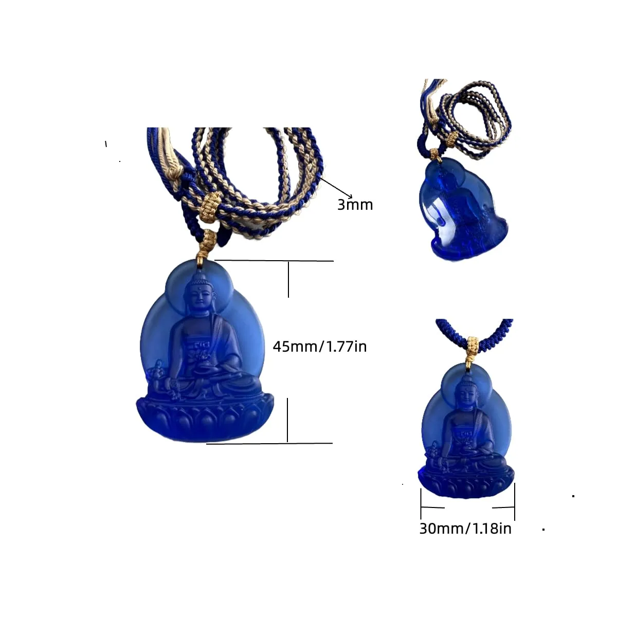 Medicine Buddha Necklace Tibet Tibetan Buddhism Buddhist Glass Pendant with Blue Rope Health Blessing Healing Gift for Birthday
