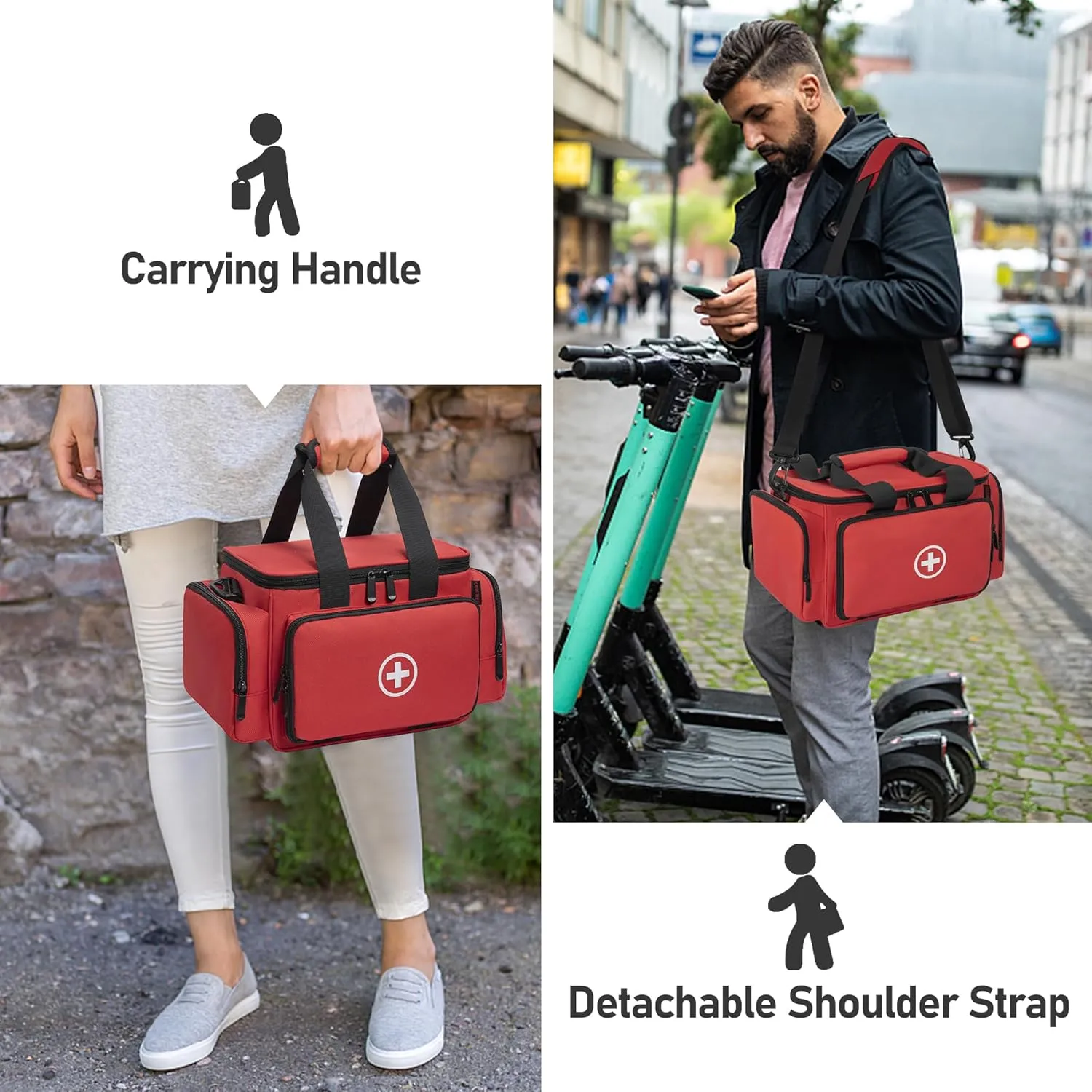 Medicine Storage Bag, Pill Bottle Organizer with Portable Small Pouch, Medication Bottle Organizer Empty with Shoulder Strap for Home Storage and Travel