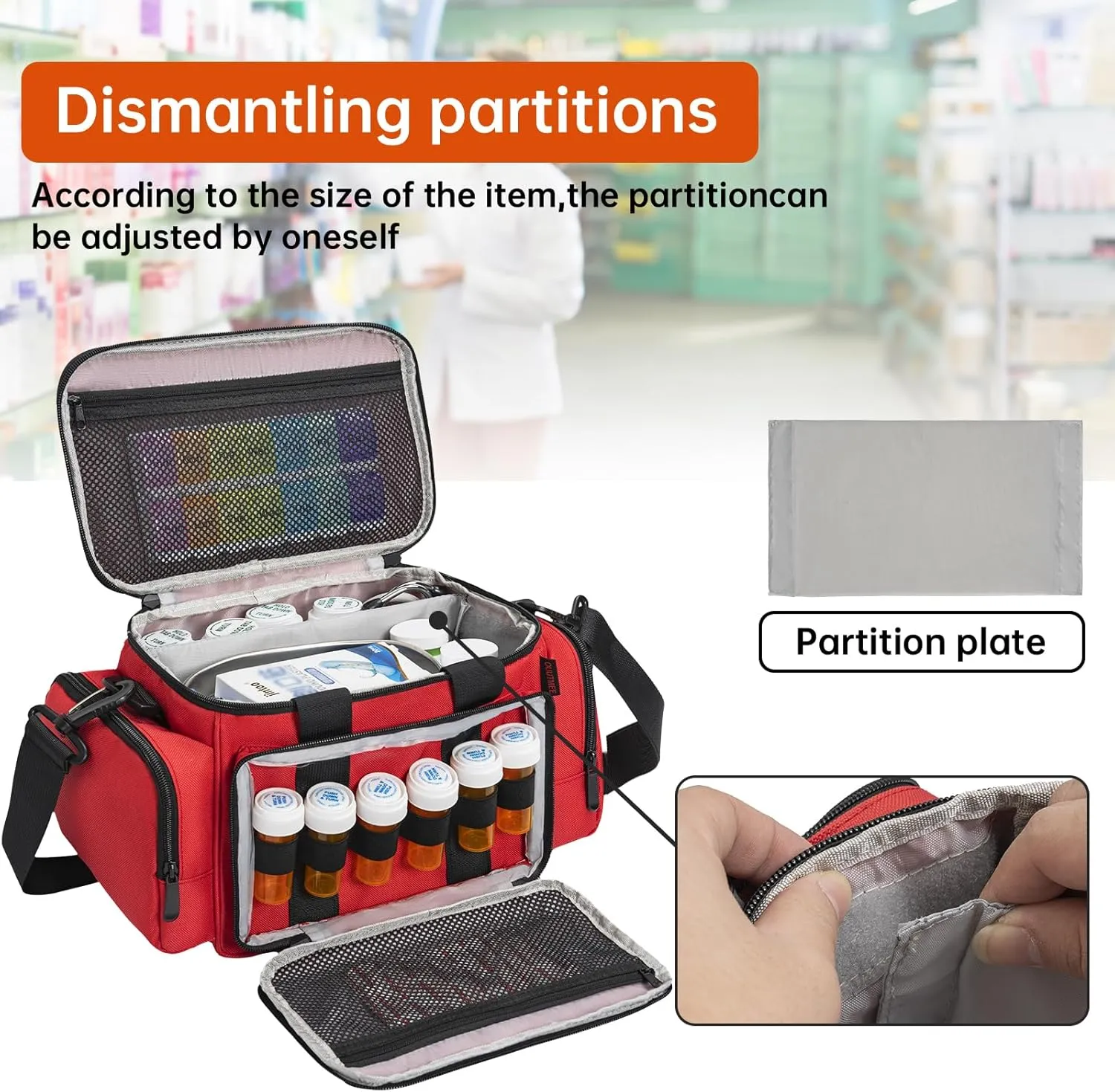 Medicine Storage Bag, Pill Bottle Organizer with Portable Small Pouch, Medication Bottle Organizer Empty with Shoulder Strap for Home Storage and Travel