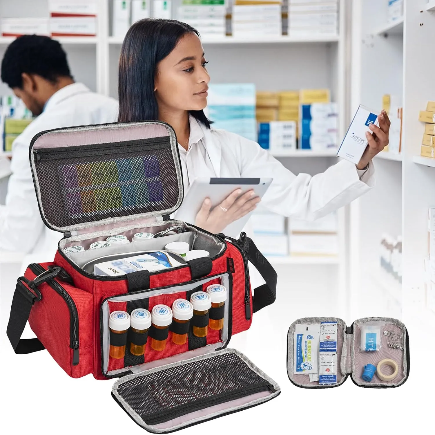 Medicine Storage Bag, Pill Bottle Organizer with Portable Small Pouch, Medication Bottle Organizer Empty with Shoulder Strap for Home Storage and Travel