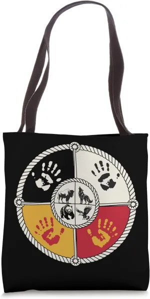 Medicine Wheel Native American spiritual animals MMIW Tote Bag