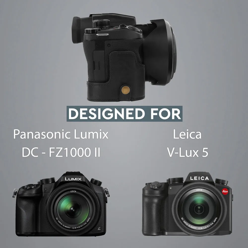 MegaGear Ever Ready PU Leather Full Camera Case for Leica V-Lux 5, Panasonic Lumix DC-FZ1000 II (Black)