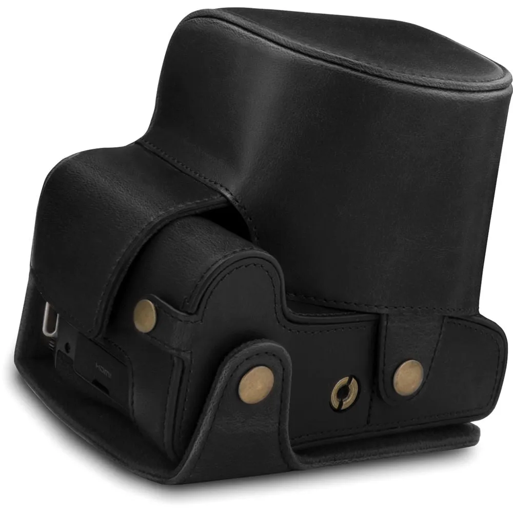 MegaGear Ever Ready PU Leather Full Camera Case for Leica V-Lux 5, Panasonic Lumix DC-FZ1000 II (Black)