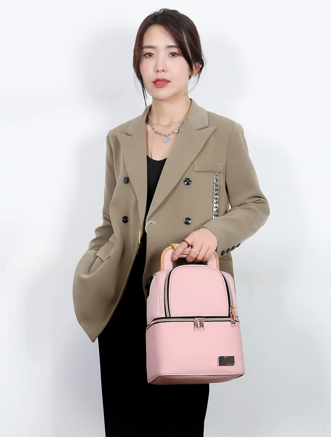 Meichoon Breast Milk Freezer Baby Bottle Cooler Bag Waterproof Baby Food Insulation Maternity Handbag Double Layer Fresh Keeping Travel Backpack for Nursing Mother UH12 Pink