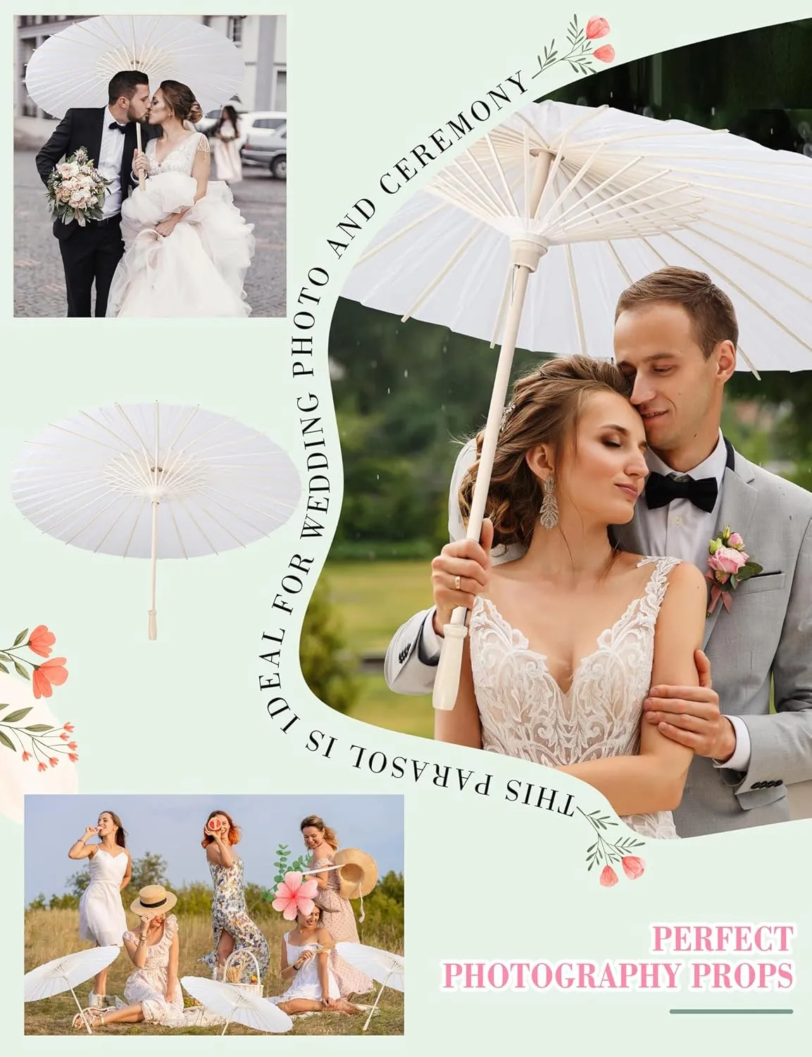 MEIKLE 33 inches Paper Parasol Paper Umbrellas for Weddings Chinese Japanese White Umbrella DIY Painting Decorative
