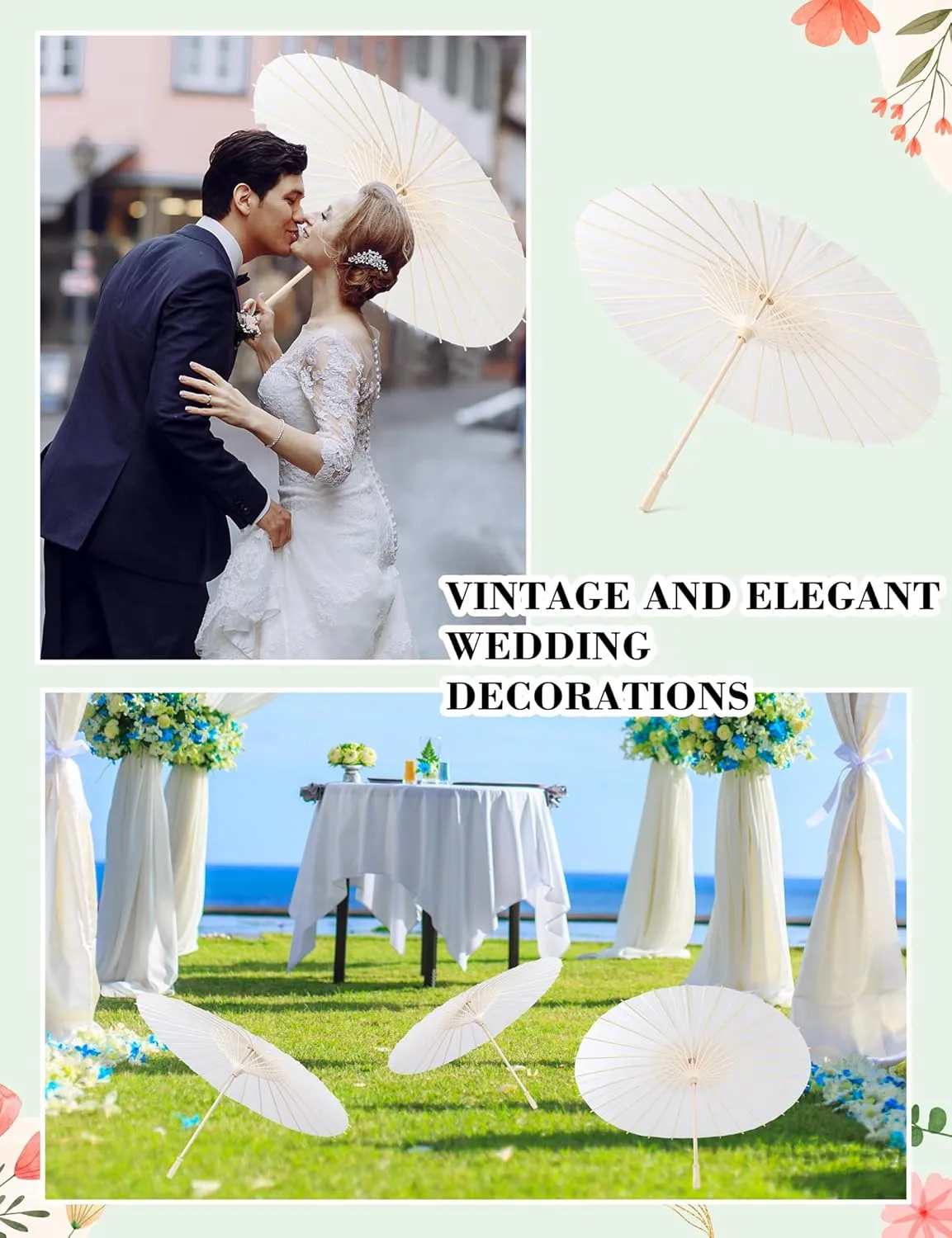 MEIKLE 33 inches Paper Parasol Paper Umbrellas for Weddings Chinese Japanese White Umbrella DIY Painting Decorative