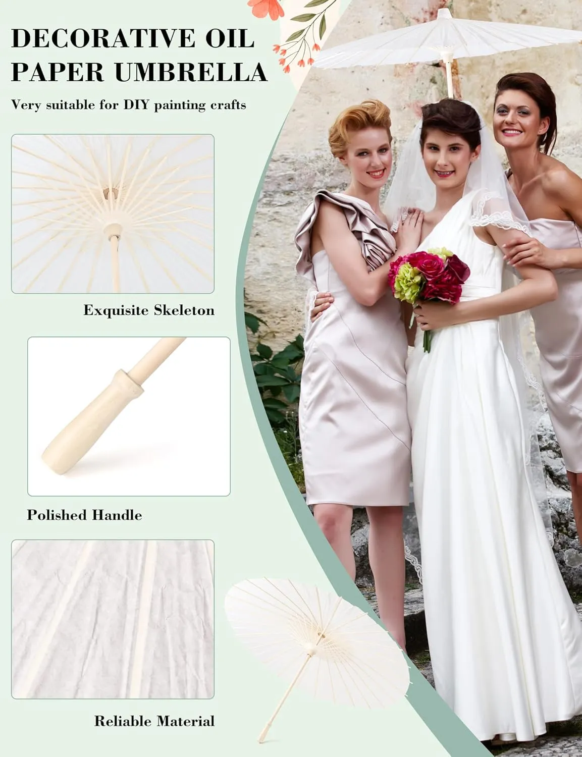 MEIKLE 33 inches Paper Parasol Paper Umbrellas for Weddings Chinese Japanese White Umbrella DIY Painting Decorative