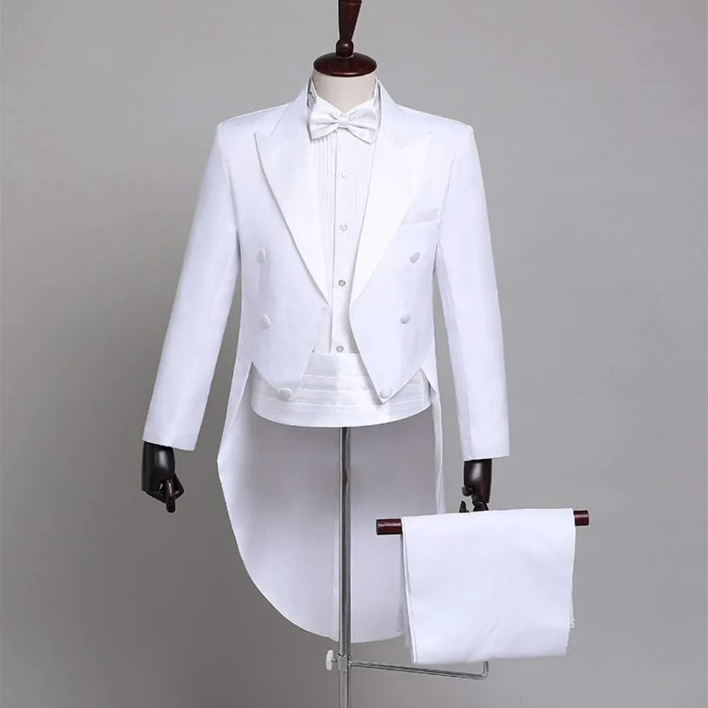 Men Formal Magic Show Costume Tailcoat Jacket Tuxedo Suits 4 Piece Chorus Musician Cosplay Adult Magician Tailcoat