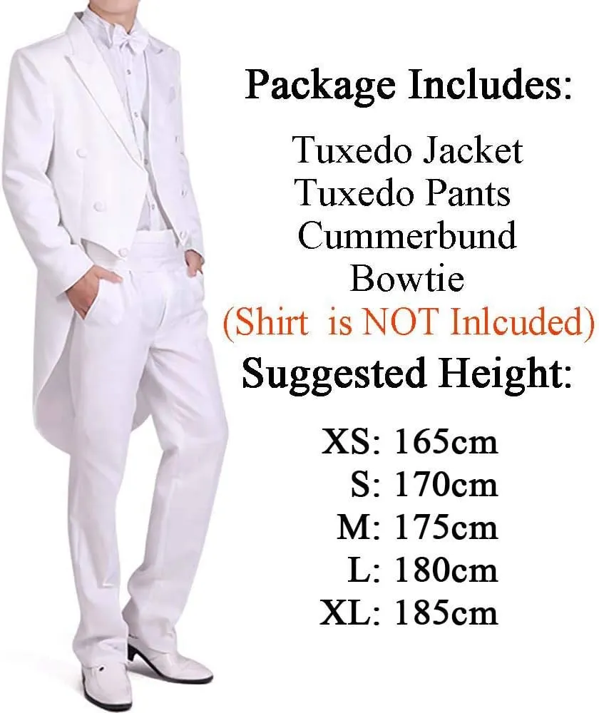 Men Formal Magic Show Costume Tailcoat Jacket Tuxedo Suits 4 Piece Chorus Musician Cosplay Adult Magician Tailcoat