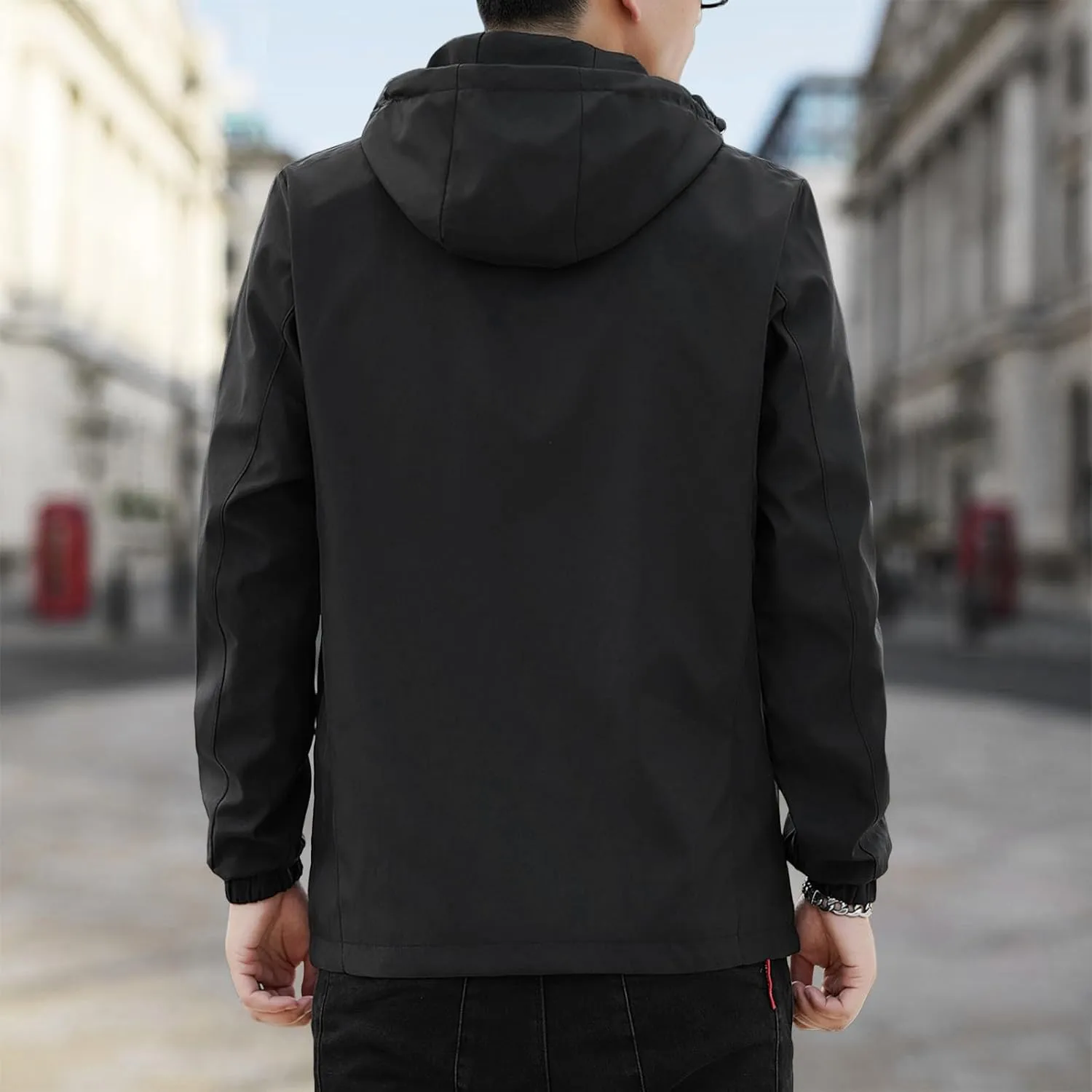 Men Waterproof Lightweight Rain Jacket Breathable Active Outdoor Hooded Raincoat Casual Trendy Work Jacket for Hiking