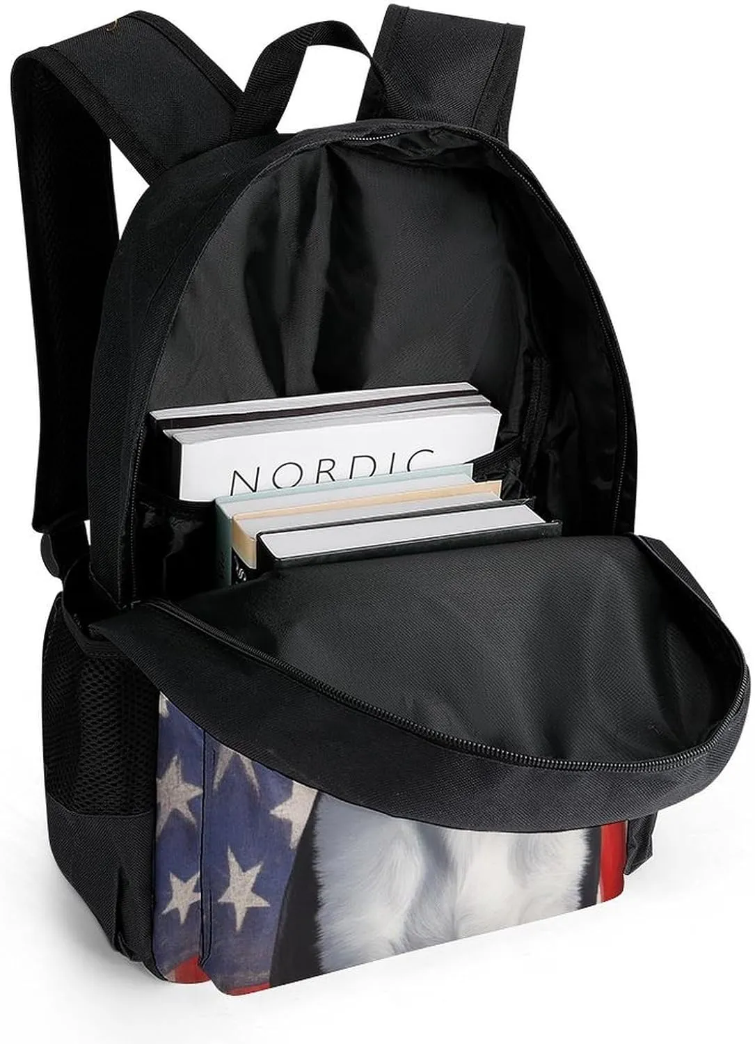 Men Women Lightweight American Us Flag Boston Terrier Backpack Large Capacity Carry On Bag With Padded Straps for Sports Work Walking Cycling