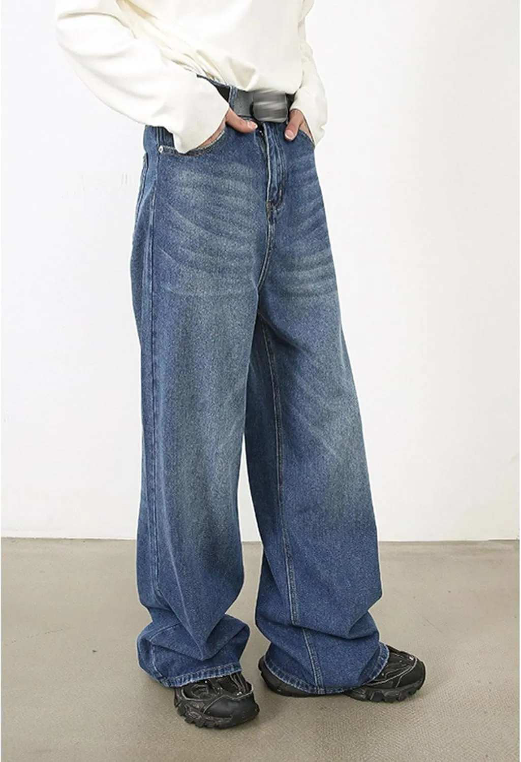 Men's Baggy Jeans Hip Hop Skater Jeans Vintage Dance Skateboard Pants Loose Fit Denim Jeans