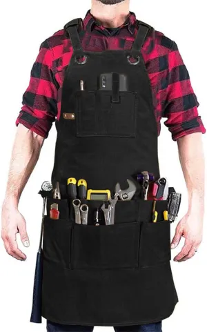 Men's Canvas Work Apron, Adjustable Carpentry Apron with Tool Bag, Suitable for Carpenters, Machinists, Blacksmiths