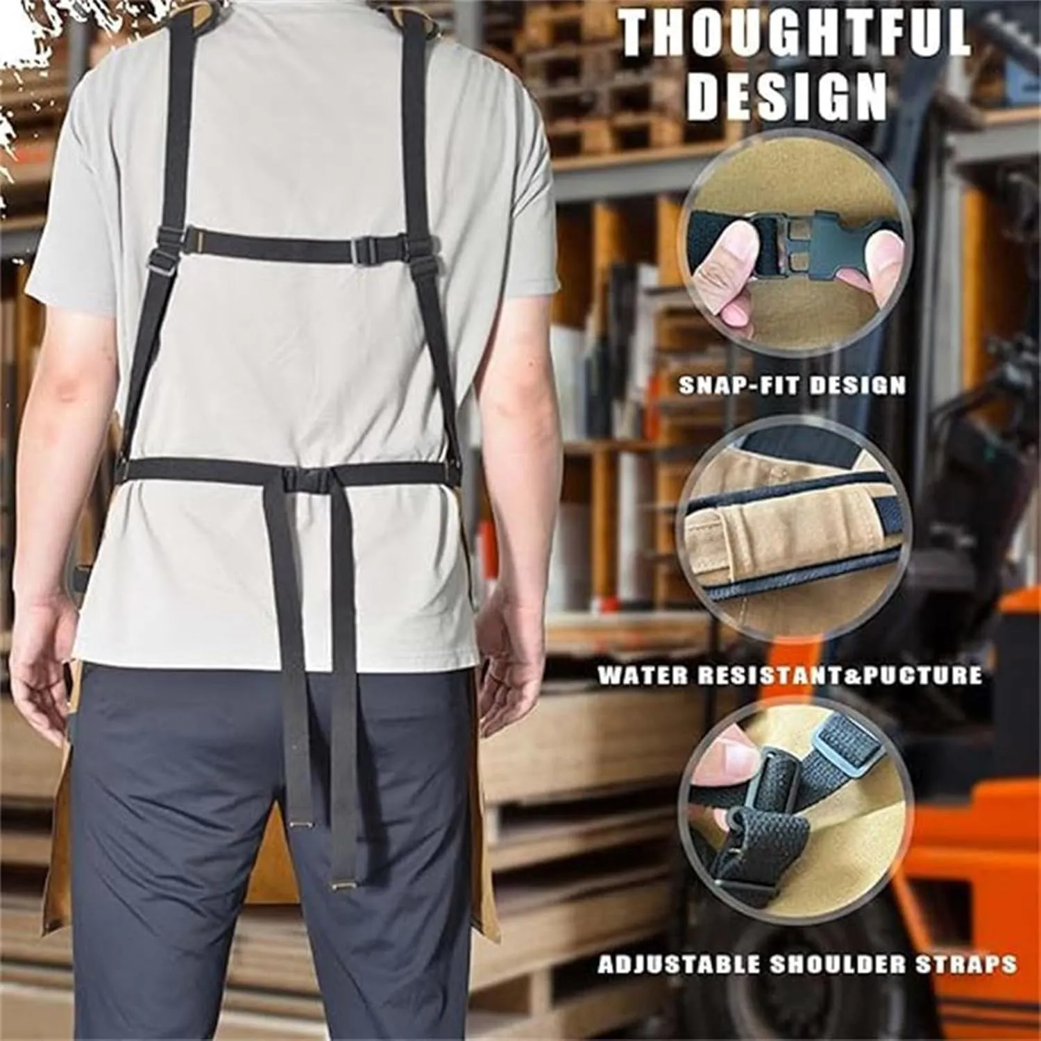 Men's Canvas Work Apron, Adjustable Carpentry Apron with Tool Bag, Suitable for Carpenters, Machinists, Blacksmiths