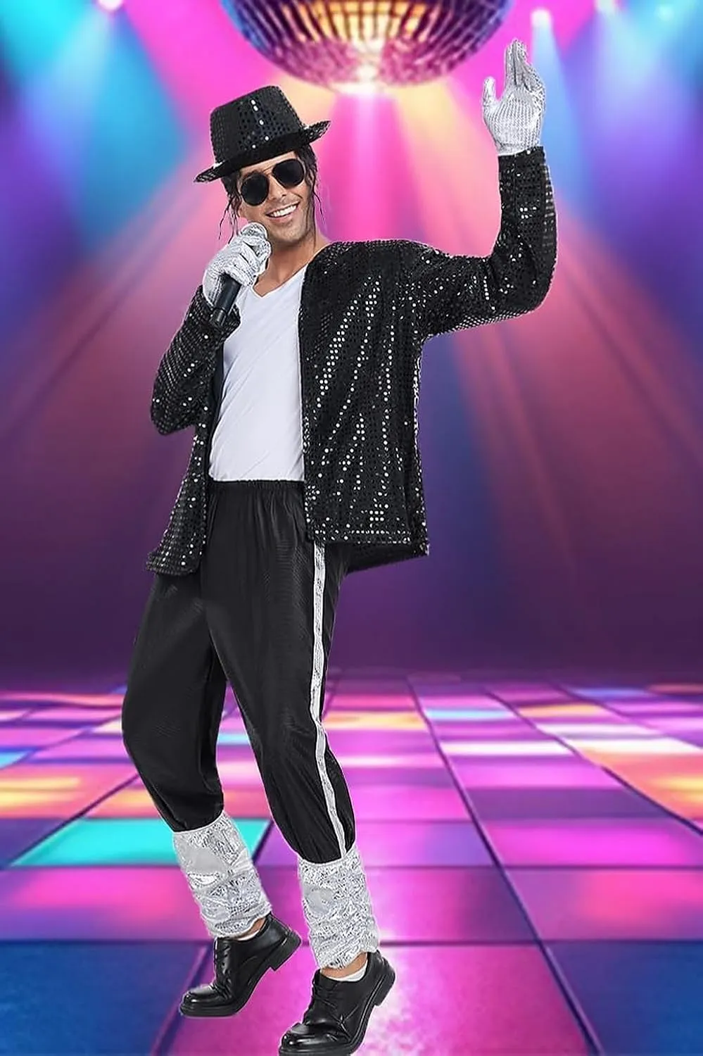 Mens Dance Star Costumes Adult 80s 90s Hip Hop Pop King Halloween Party Costumes for Men