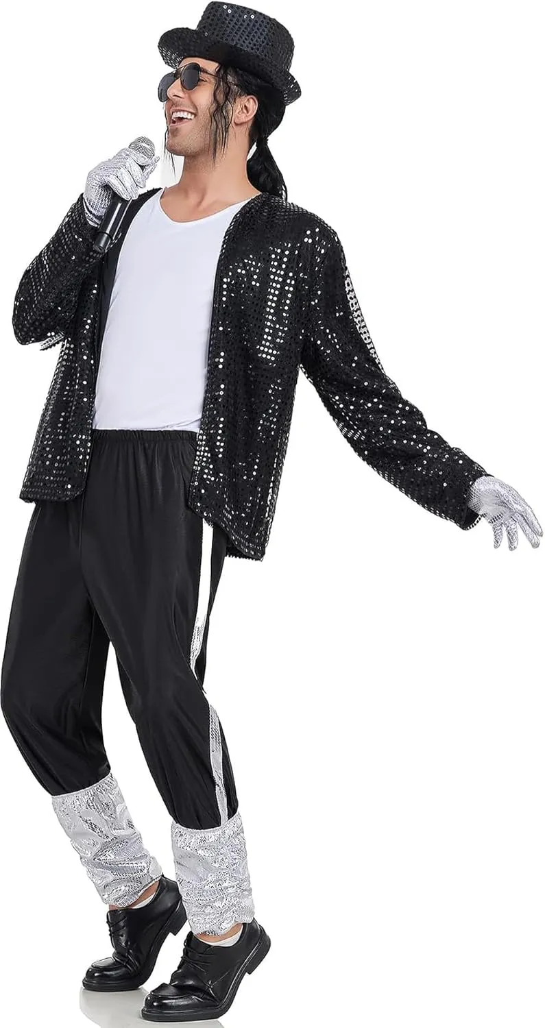 Mens Dance Star Costumes Adult 80s 90s Hip Hop Pop King Halloween Party Costumes for Men