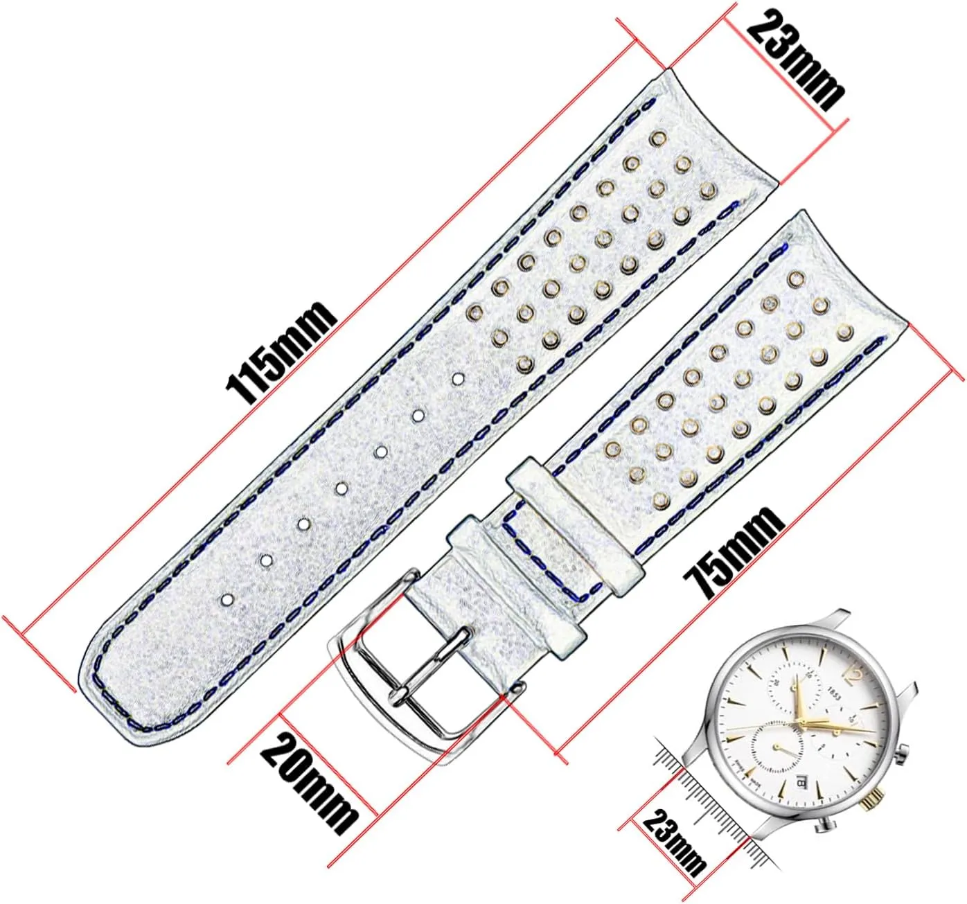 Men's Leather Strap Compatible for 23mm Citizen Eco-Drive E168 B740 B741 BJ2110 BJ2111 BJ2115 BJ2117 BJ2118 BJ2119 BN0085 Ladies outdoor work waterproof watch band wrist strap buckle
