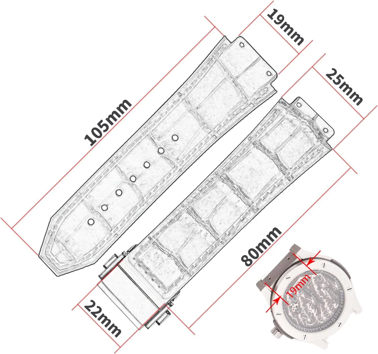 Men's Leather Strap Compatible for 25mm Hublot Big Bang Series Ladies outdoor work waterproof watch band wrist strap with buckle