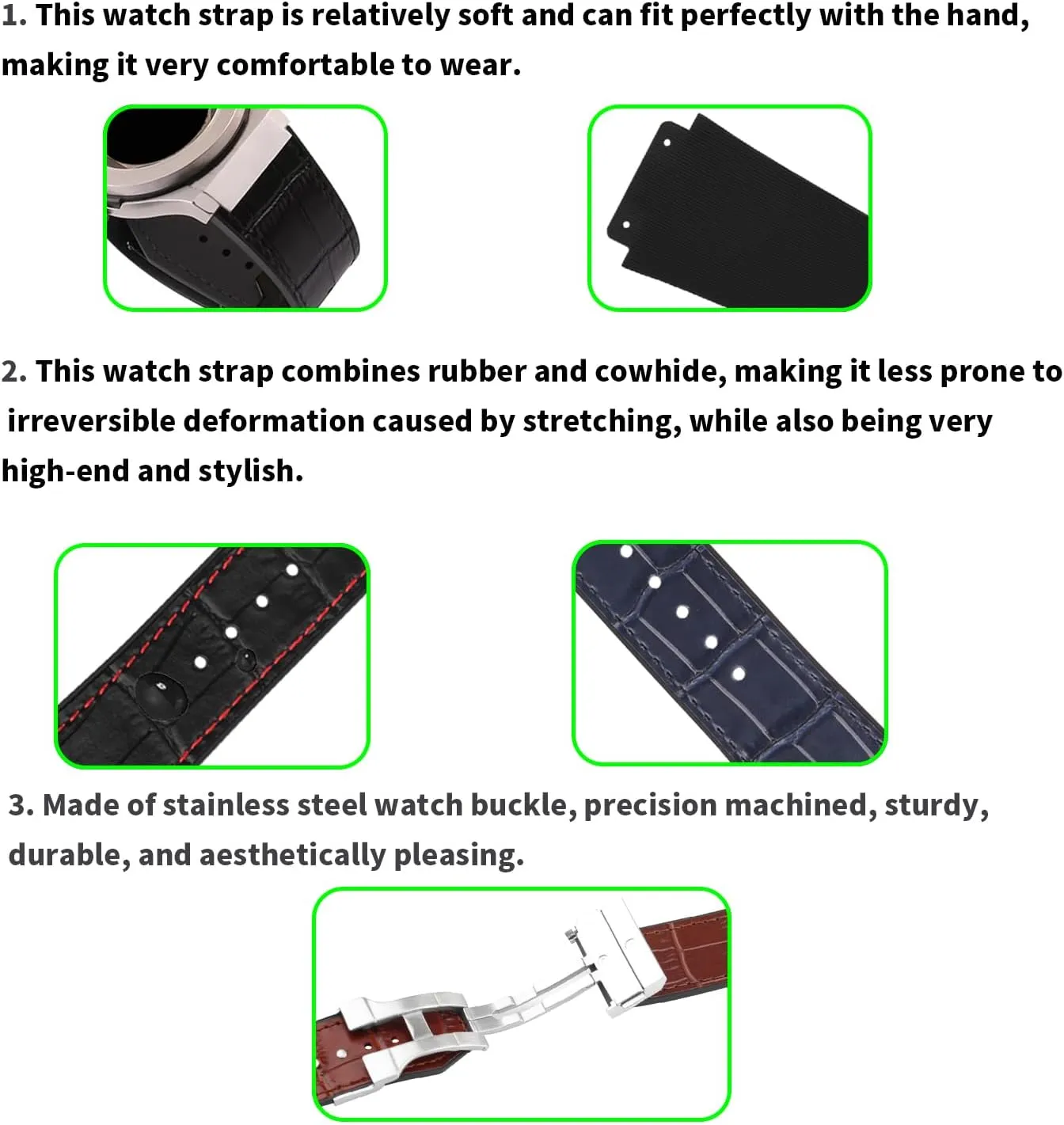 Men's Leather Strap Compatible for 25mm Hublot Big Bang Series Ladies outdoor work waterproof watch band wrist strap with buckle