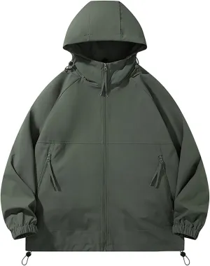 Men's Rain Jacket Waterproof Hooded Lightweight Breathable Active Outdoor Raincoat for Outdoor Cycling Hiking Running