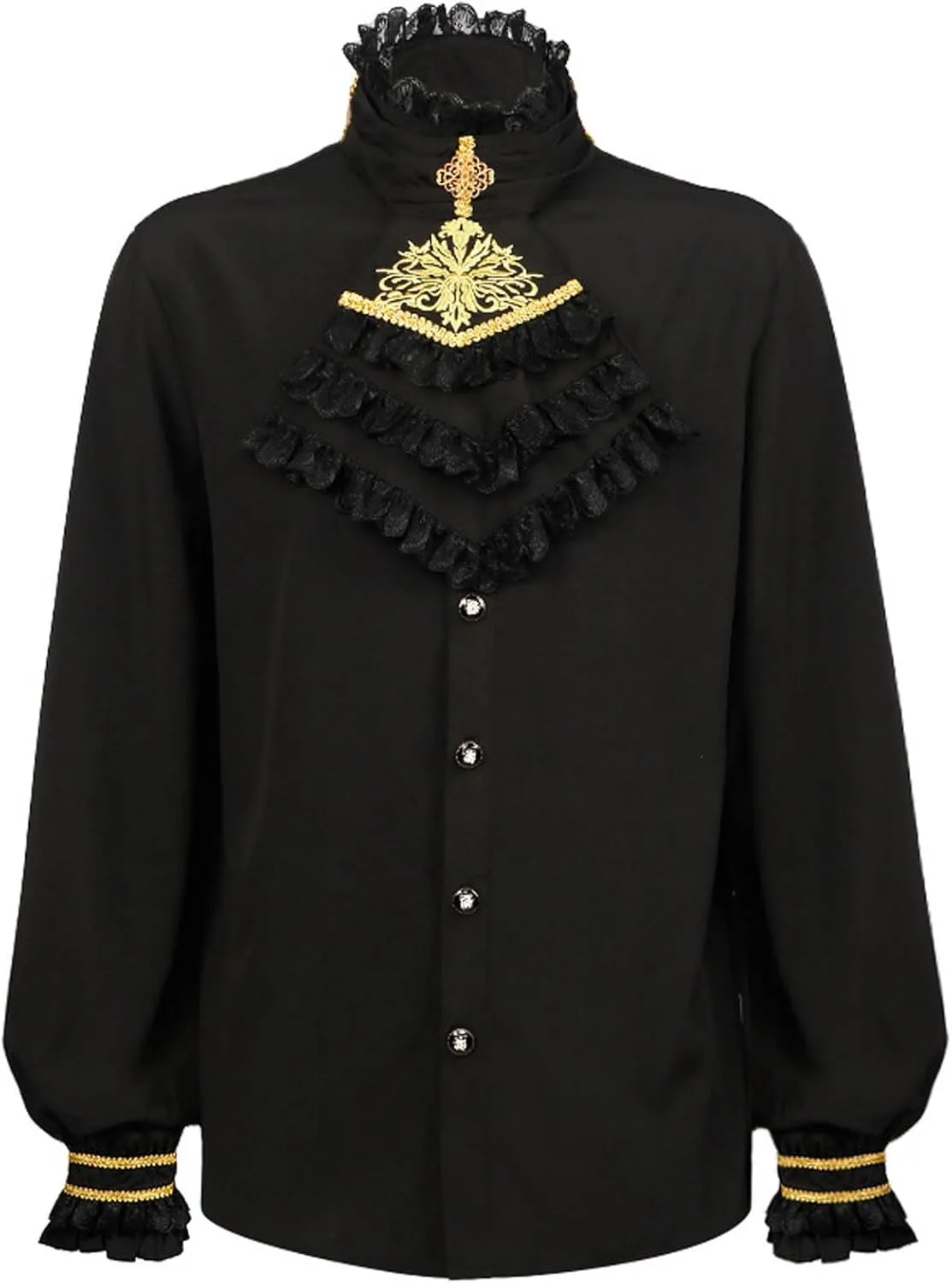Men's Renaissance Lace Shirts Medieval Ruffled Blouse Court Long Sleeve Dress Shirt Victorian Standing Collar Costume