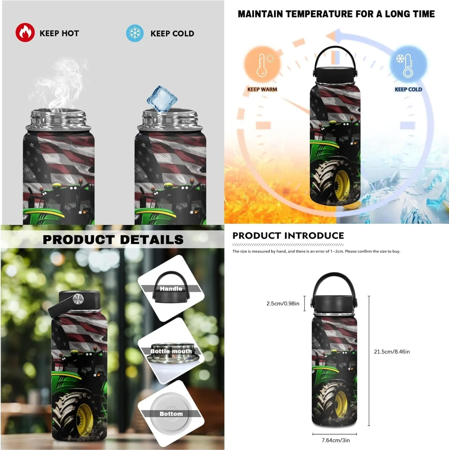 Merkmak American Flag Kids Backpack 3 Pcs Set for Boys Cool Tractor Bookbag,Black School Bag for 3-7T Children Patriotic Book Bags with Lunch Bag and Water Bottle for Daily