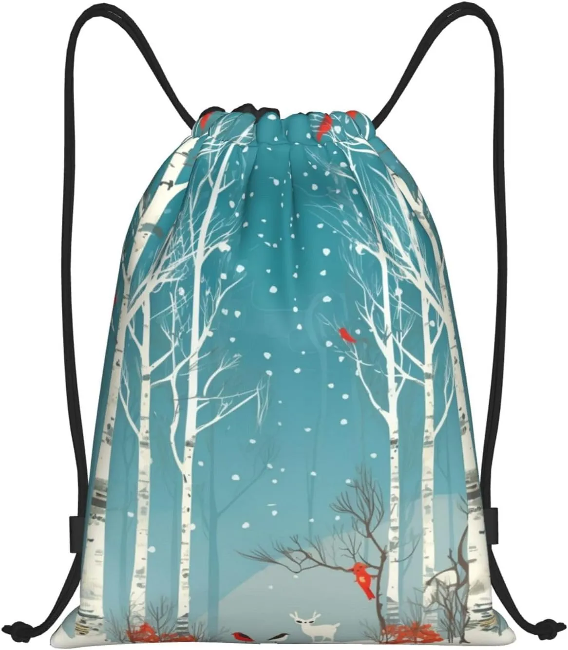 Merry Christmas Birch Tree Drawstring Backpack Waterproof String Bag Sports Sackpack Gym Bags for Men Women