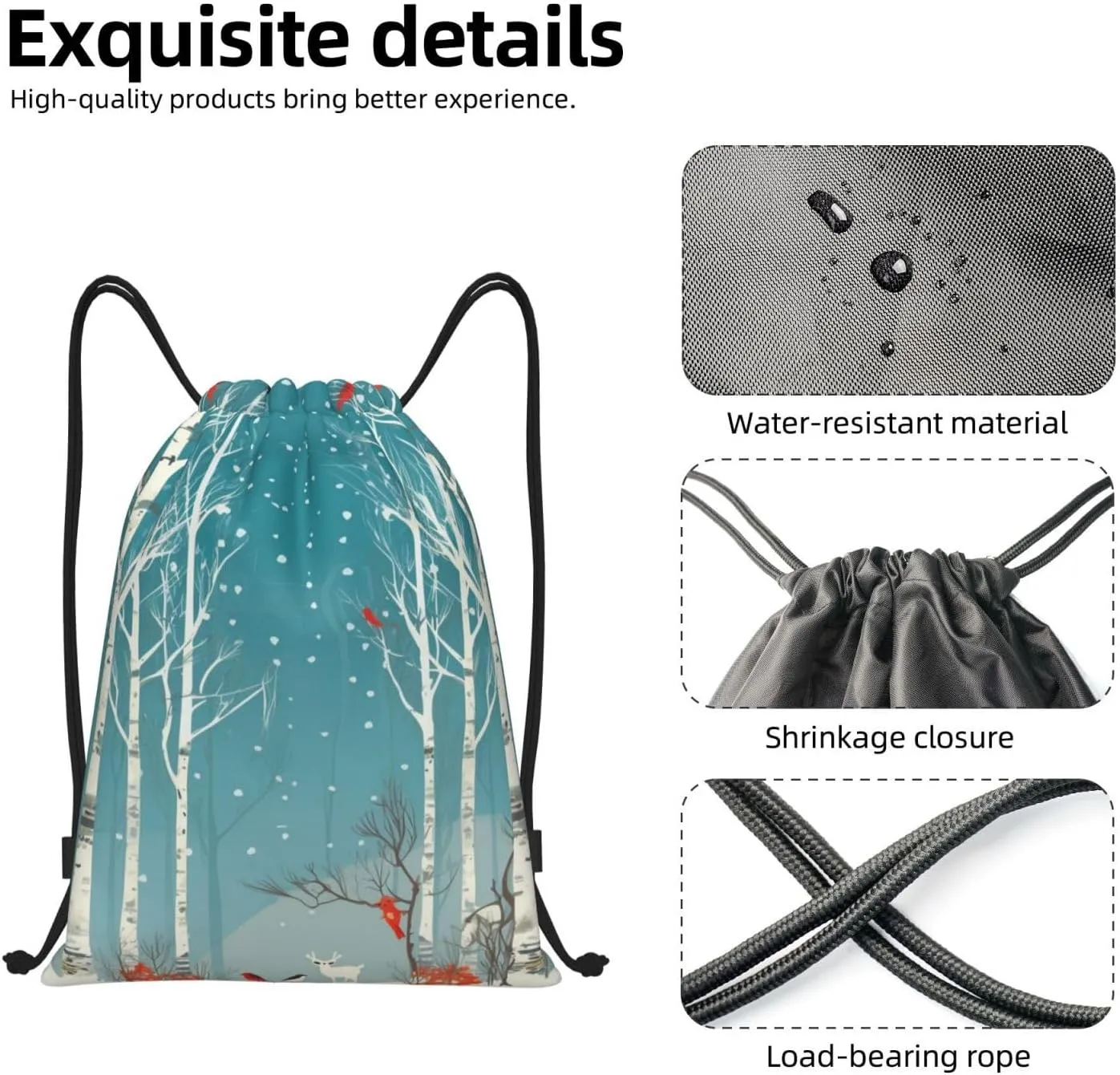 Merry Christmas Birch Tree Drawstring Backpack Waterproof String Bag Sports Sackpack Gym Bags for Men Women