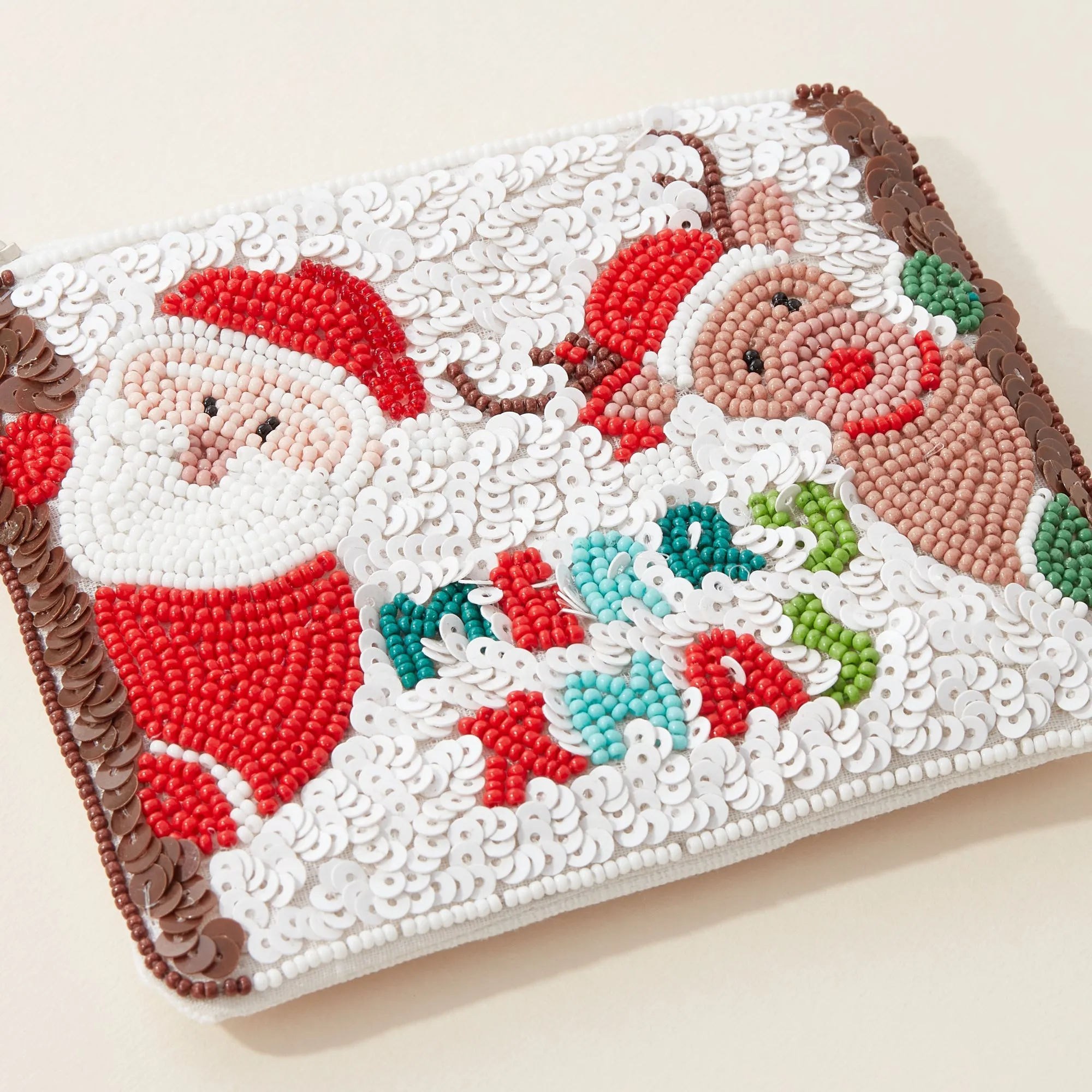 Merry Xmas Seed Bead Canvas Pouch