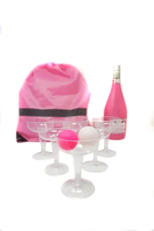 Merz67 Pong-Secco Ping-Pong Drinking Game 12 Champagne Glasses, 2 Balls and Drawstring Backpack, Pink