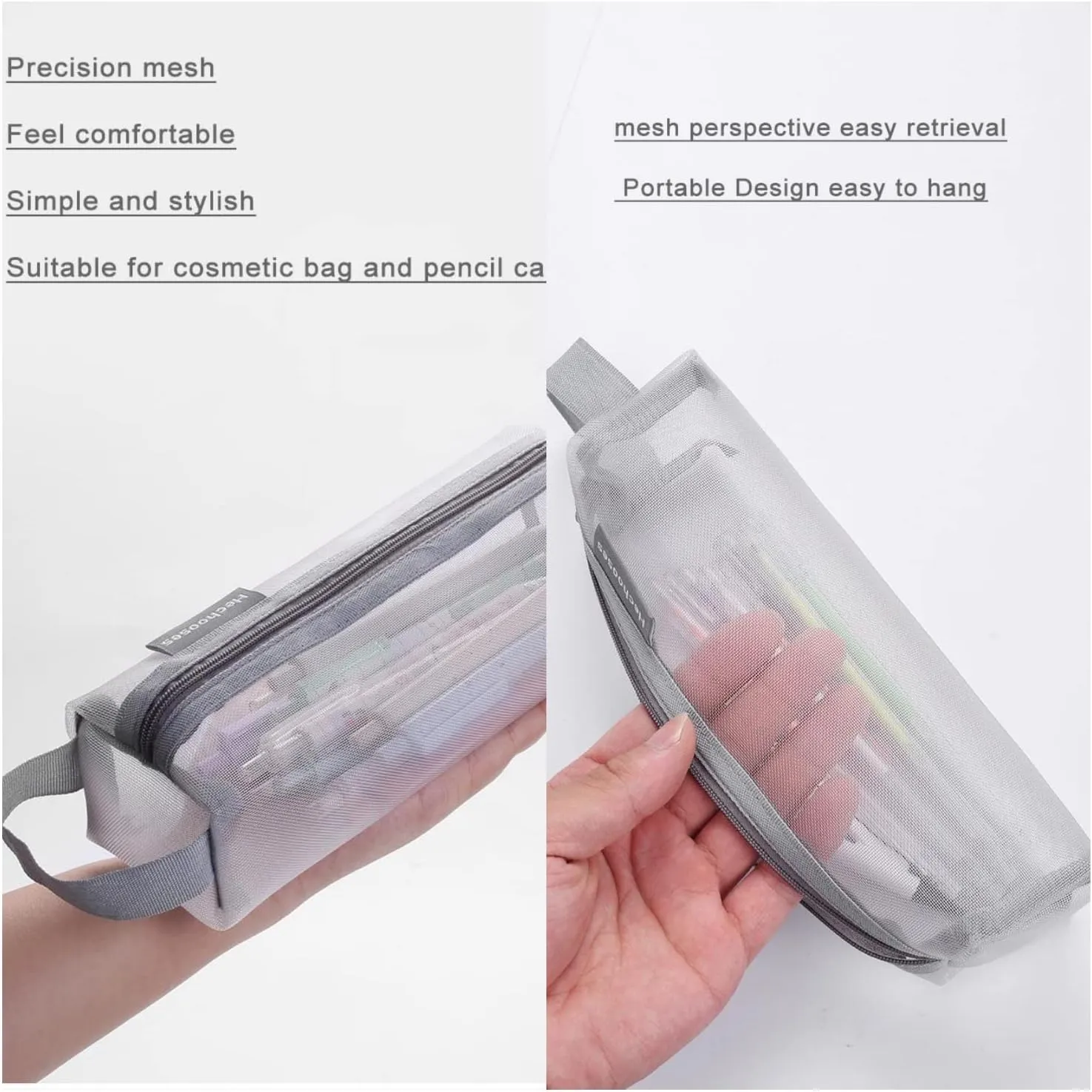 Mesh Cosmetic Bag Portable Clear Makeup Bags Mesh Zipper Pouch for Home Office Travel Accessories Organizer 3PCS